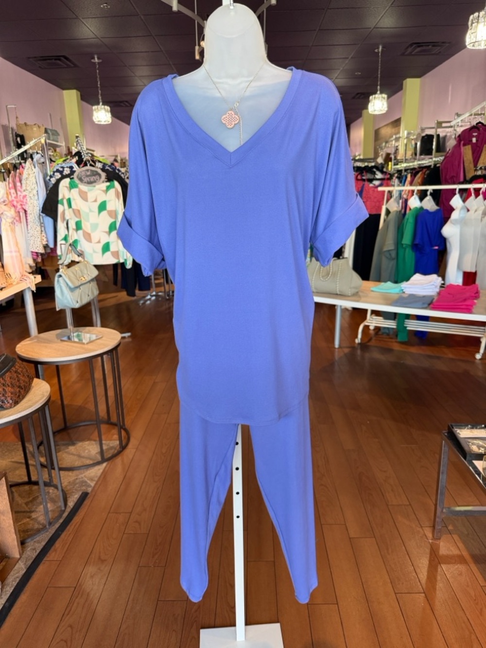 Zenana Outfitters Lavender Relaxed V-Neck Lounge Set